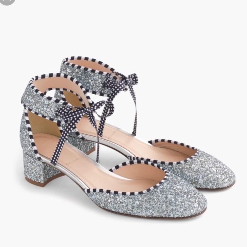 J. Crew collection glitter ankle tie shoes Sz 6.5 made in Italy